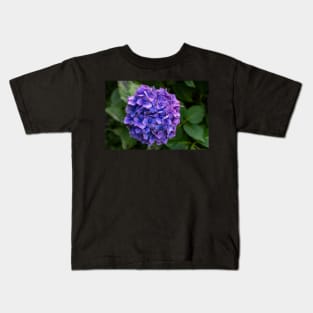 Hydrangea Flower Violet & Blue With Green Foliage Kids T-Shirt